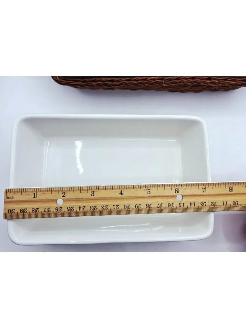 Temp-Tations Ceramic Serving Dishes Wicker Baskets Set Of 2 Rustic Brown White - Picture 12 of 14
